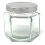4 oz Hexagon Glass Jar Silver Metal Lid by Packaging For You 12 pack
