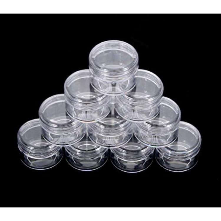 Cosmetic Jars Plastic Beauty Containers 10 Gram (Clear / White / Black Lids)