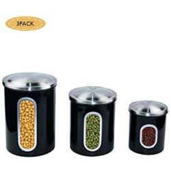 EASEASE Stainless Steel Airtight Storage Canisters for Coffee Beans,Tea and Sugar with Window  (Set of 3),(Black)