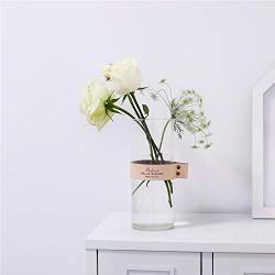 Minimalist Chic Glass Storage Jar Bottle With Leather Decor Scandinavian Nordic Desk Storage Bottle Organizer Flower Container L,Brown