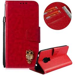 Soft PU Leather Wallet Case for Huawei Mate 20,Flip Stand Case for Huawei Mate 20,Moiky Classic Retro Red 3D Owl Design Solid Color Purse Folio Magnetic Cover with Wrist Strap