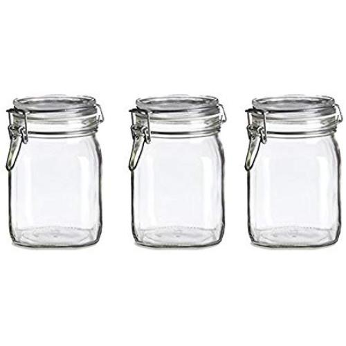 Bale Glass Jars - Food Grade and Smell Proof Top Quality BPA Free Bale Glass Containers, 3 Airtight Heavy Glass Jars 39oz Capacity Each Designed to Keep Your Herbs and Food Fresh for a Long Time.