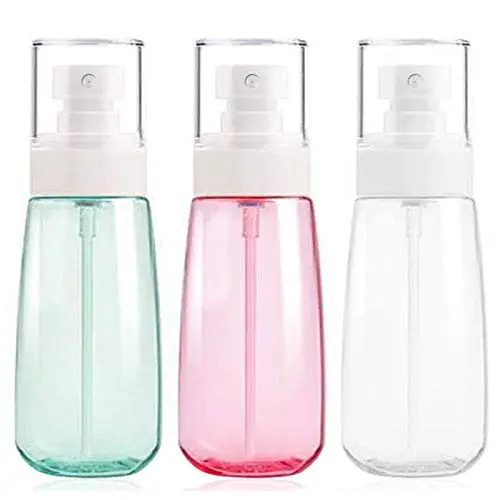 Leere Sprühflasche 3,4 oz / 100 ml für Kosmetik, wiederbefüllbar, Reisebehälter, Plastik-Haarspray-Sprühflasche für Parfüm, Hautpflege, Make-up, Lotion (3 Farben)