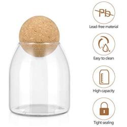 Hemoton Glass Storage Jar, Food Storage Container with Round Cork, Glass Grains Containers, Food Storage Jar, Beans Storage Container for Candy Sugar Coffee Tea Spice Salt, 500ML