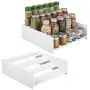 mDesign Plastic Kitchen Spice Bottle Rack Holder, Food Storage Organizer for Cabinet, Cupboard, Pantry, Shelf - Holds Spices, Mason Jars, Baking Supplies, Canned Food, 4 Levels, 2 Pack - White