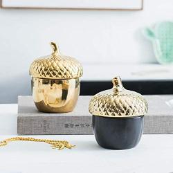 Nordic Luxury Golden Ceramic Storage Tank Hazelnut Pine Cone Sugar Spice Jars Home Desktop Decoration Jewelry Storage Bottle Condiment bottles (Color : 1)