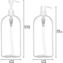 BAR5F Plastic Bottles with Pump Dispenser, 32 oz (1 Liter) | Leak Proof, Large, Empty Clear Oval, Refillable, BPA Free for Shampoo, Hair Conditioner, Lotion, Oils | Set of 2