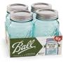 Ball Mason Jars 16 oz Regular Mouth Turquoise Colored Glass Bundle with Non Slip Jar Opener- Set of 4 Pint Size Mason Jars - Canning Glass Jars with Lids