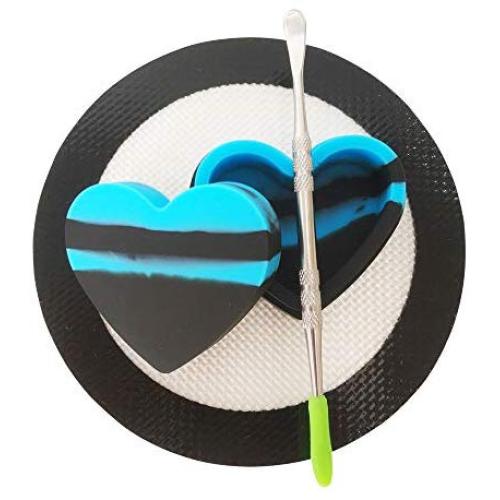 SZBS A Set Silicone Container Round Mat 17ml Heart-shape Container Wax Oil Container Concentrate Storage Container Wax Silicone Jar With a Metal Rod (Black, 1)