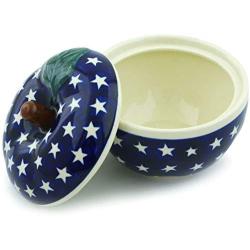 Polish Pottery 4?-inch Apple Shaped Jar (America The Beautiful Theme) + Certificate of Authenticity