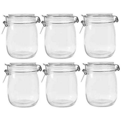 Betrome 25 OZ Glass Jar 6 Pack with Airtight Rubber Gasket Lid Reusable Storage Jar for Jam, Coffee, Tea,Honey, Beans, Spice