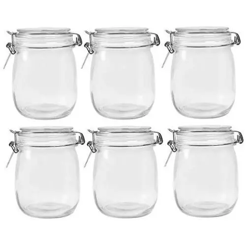 Betrome 25 OZ Glass Jar 6 Pack with Airtight Rubber Gasket Lid Reusable Storage Jar for Jam, Coffee, Tea,Honey, Beans, Spice