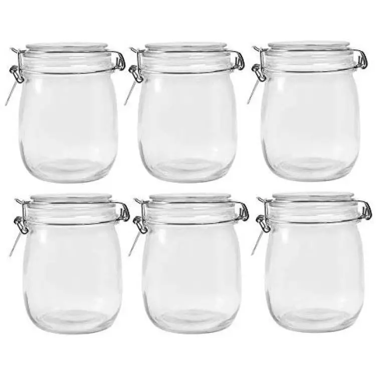 Glass Jars With Airtight Lids,Encheng Mason Jars 8 oz,Glass Jars With Leak  Proof Rubber Gasket 250ml,Storage Jars With Hinged Lid for Home and