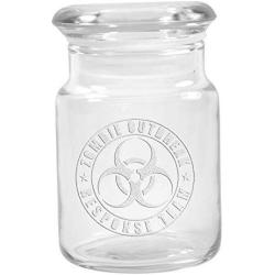 Clear Glass Herb Stash Jar with Lid 4.5 oz with Zombie Outbreak Logo from Smoke Promos