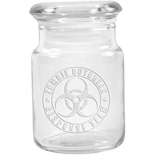 Clear Glass Herb Stash Jar with Lid 4.5 oz with Zombie Outbreak Logo from Smoke Promos