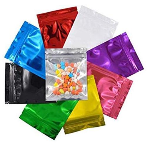 VASANA 100PCS 85x130MM/3.34x5.12Inch Smell Proof Mylar Bag Flat Ziplock Resealable Aluminum Foil Airtight Packaging Bags for Coffee Tea Candy Heat Seal Reusable (Color Random)