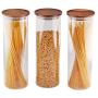 Essos Glass Jars with Wood Lids Set of (3) 68oz Canisters - Airtight and Stackable Storage Containers for the Kitchen or Pantry holds Food Cookies Coffee Spaghetti Pasta
