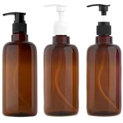 erioctry 3PCS 500ml/16.6OZ Refillable Empty PET Plastic Pump Bottles Jars with Pump Tops for Makeup Cosmetic Bath Shower Toiletries Liquid Containers Leak Proof Portable Travel Accessories(Brown)