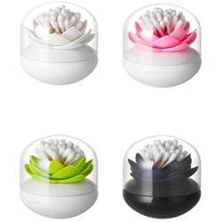 Cabilock Lotus Cotton Swab Holder,Small Q-tips Toothpicks Storage Organizer Cotton Holder Case Box Storage Organizer Jar with Clear Lid Dustproof Cover - 2 PACK Black+White