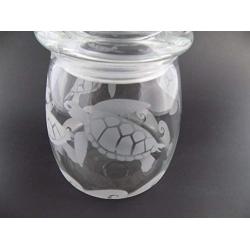 IncisoArt Hand Etched Vibe Storage Jar Sandblasted (Sand Carved) Glass Handmade USA Custom (Sea Turtles Waves, 27 Ounce (798ml))