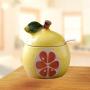 BESTONZON Fruit Shaped Ceramic Sugar Bowl Salt Pot Pepper Storage Jar Seasoning Pot Container Condiment Spice Box Holder with Lid and Spoon (Yellow Pomelo)