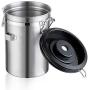 Coffee Canister Airtight Stainless Steel Coffee Canister Food Storage Container with Date Tracker, CO2 Release Valve and Measuring Scoop for Beans Grounds Tea Flour Cereal Sugar (60 FL OZ / 1800 ML)