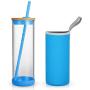 Tronco 24oz Glass Tumbler Glass Water Bottle Straw Silicone Pedestal Sleeve Bamboo Lid With Removeable Soft Insulator Sleeve - BPA Free (Pack of 2)