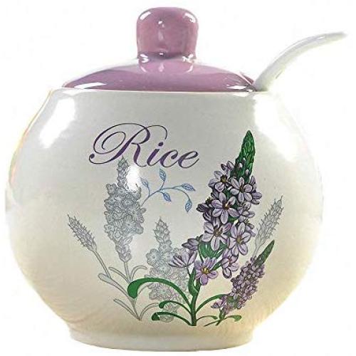 Country Village Retro FlowerLavender Ceramic Sugar Bowl Set Sugar Dispenser with Lid Spoon Salt Pot Pepper Storage Jar Seasoning Pot Container Box Condiment Spice Racks Holder for Kitchen