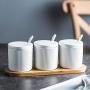 Kitchen seasoning box/Ceramic Condiment Storage Container with Pallet Household Oil Salt Spice Jars Box Three-Piece Set (Color : B)