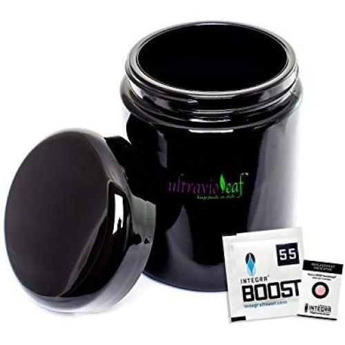 ultravioLeaf 250 ml (8.5 fl oz) Tall Black Ultraviolet Glass Herb Storage Jar - Airtight Stash Container