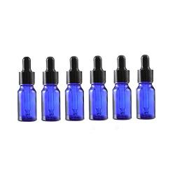 6Pcs Empty Refillable Blue Glass Essential Oil Dropper Bottles Makeup Cosmetic Sample Container Vial Pots With Glass Eye Dropper and Black Cap(10ml/0.34oz)