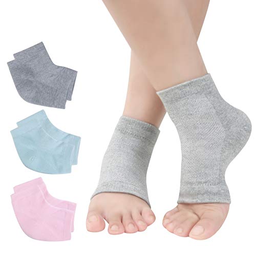 Vented Moisturizing Gel Heel Socks, 3 Pairs Toeless Spa Sock for Foot Care Treatment, Cracked Heels, Dry Feet, Foot Calluses (Green, Grey, Pink)