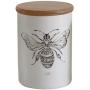 Creative Co-Op White Stoneware Jar with Bee Image & Bamboo Lid