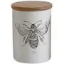 Creative Co-Op White Stoneware Jar with Bee Image & Bamboo Lid