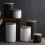 OnePine Set of 3 Air Tight Jars Ceramic Storage Containers with Airtight Seal Bamboo Lids Kitchen Canisters for Tea Sugar Coffee Spice Seasoning and More