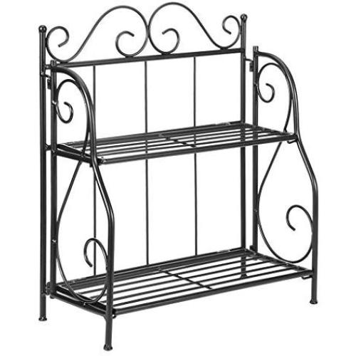 Ama-store 2-Tier Organizer Rack, Wire Basket Storage Container Countertop Shelf Kitchen Counter Spice Rack Jars Bottle Shelf Organizer Rack, Cosmetic Jars Bottles, Black