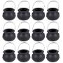LIOOBO 12Pcs Candy Jars Halloween Witch Candy Jar Kettles Witch Cauldron Handheld Candy Bucket for Halloween Party Hanging Props (Black 5x7cm)