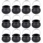 LIOOBO 12Pcs Candy Jars Halloween Witch Candy Jar Kettles Witch Cauldron Handheld Candy Bucket for Halloween Party Hanging Props (Black 5x7cm)