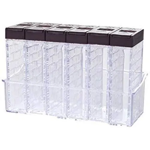 Kitchen Seasoning Boxes Bottles Jars Plastic Spice Lid Storage Organizer Sugar Pepper Layers Box Home Organization Accessories,Brown