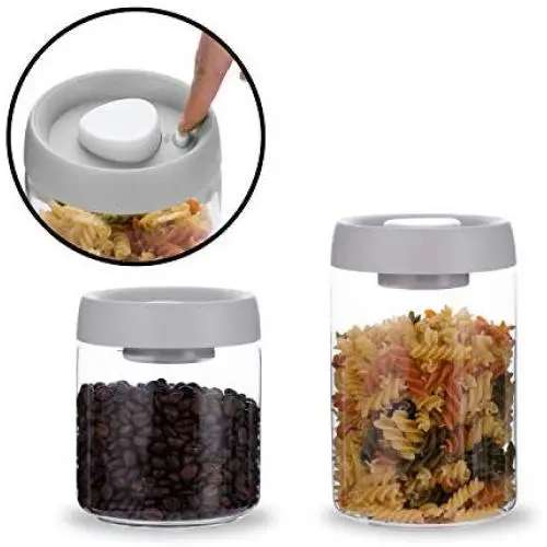 RhinoGlass Press vacuum-seal kitchen storage jar set, integrated vacuum pump lid, 2-jar set, airtight, heavy-duty borosilicate containers, BPA-free, ideal for coffee beans, food, snacks, fresh herbs RhinoGlass Press vacuum-seal kitchen storage jar set, integrated vacuum pump lid, 2-jar set, airtight, heavy-duty borosilicate containers, BPA-free, ideal for coffee beans, food, snacks, fresh herbs