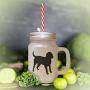 Black Bloodhound Silhouette Frosted Glass Mason Jar With Straw