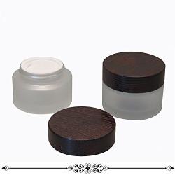 30G/50G Refillable Frosted Glass Cream Bottle Jars Pot Cosmetic Container with Wooden Lid and Liners (50G)