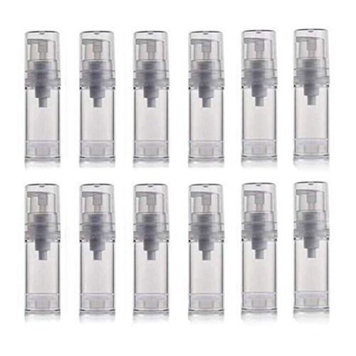 XINGZI 12Pcs 5ml Empty Airless Vacuum Pump Bottle Refillable Plastic Cream Lotion Bottle Travel Sample Bottles for Cosmetic Make-up Toiletries Liquid Storage Container Vial Jars