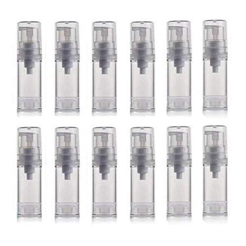 XINGZI 12Pcs 5ml Empty Airless Vacuum Pump Bottle Refillable Plastic Cream Lotion Bottle Travel Sample Bottles for Cosmetic Make-up Toiletries Liquid Storage Container Vial Jars