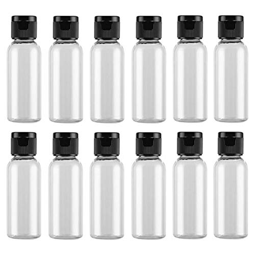 12PCS 30ml/1oz Empty Refillable Clear Plastic Flip Top Cap Bottles Vial Cosmetic Container Jar Pot Travel Packing Sample Storage for Lotion Essential Oil Toner Emollient Water