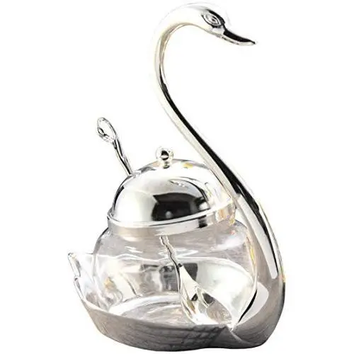 Thyggzjbs Dinnerware Set,Elegant Exquisite Swan Glass Sugar Bowl Set Sugar Dispenser with Lid Serving Spoon Salt Pot Pepper Storage Jar Seasoning Pot (Silver) Thyggzjbs Dinnerware Set,Elegant Exquisite Swan Glass Sugar Bowl Set Sugar Dispenser with Lid Serving Spoon Salt Pot Pepper Storage Jar Seasoning Pot (Silver)