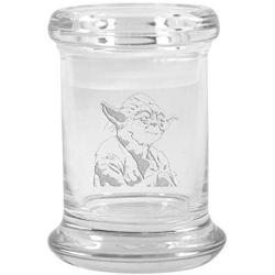 Clear Glass Herb Stash Jar and Lid 2.75 oz with Yoda Logo from Smoke Promos