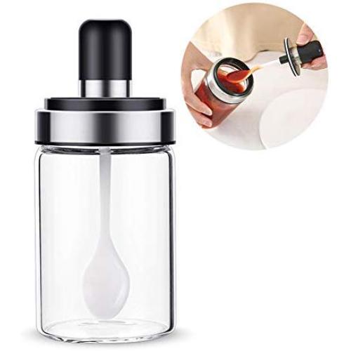 ZFRANC Glass Seasoning Bottle Salt Storage Box Spice Jar Kitchen Supplies with Spoon for Home & Hotel