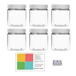 Clear 8 oz Plastic Jars with White Lids (6 pk) with Balm Jar - PET Round Refillable Containers