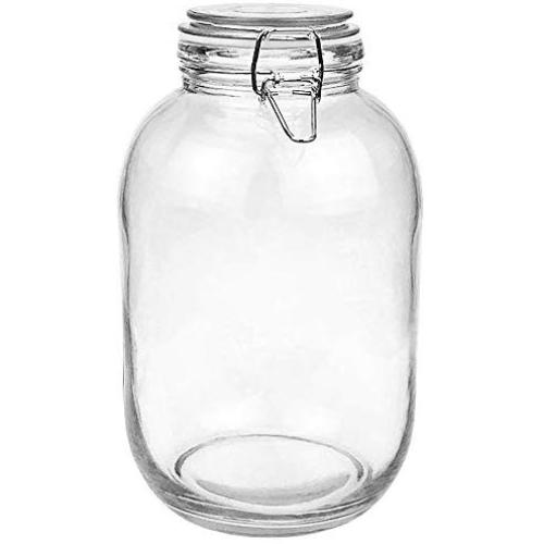 Folinstall 128 FL OZ Round Glass Canning Jar, Wide Mouth Mason jars with Clip Top Lids for Bathroom or Kitchen - Food Storage Containers, Clear, 1 Gallon (Include 1 Piece Replacement Gaskets)